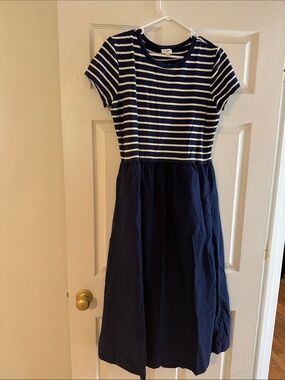 J.CREW women’s Navy Striped Short-Sleeve Midi Dress